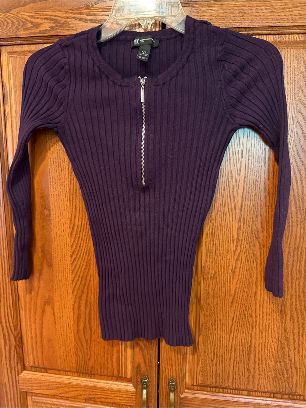 INC International Concepts Ribbed Zip-Front Sweater - Purple
